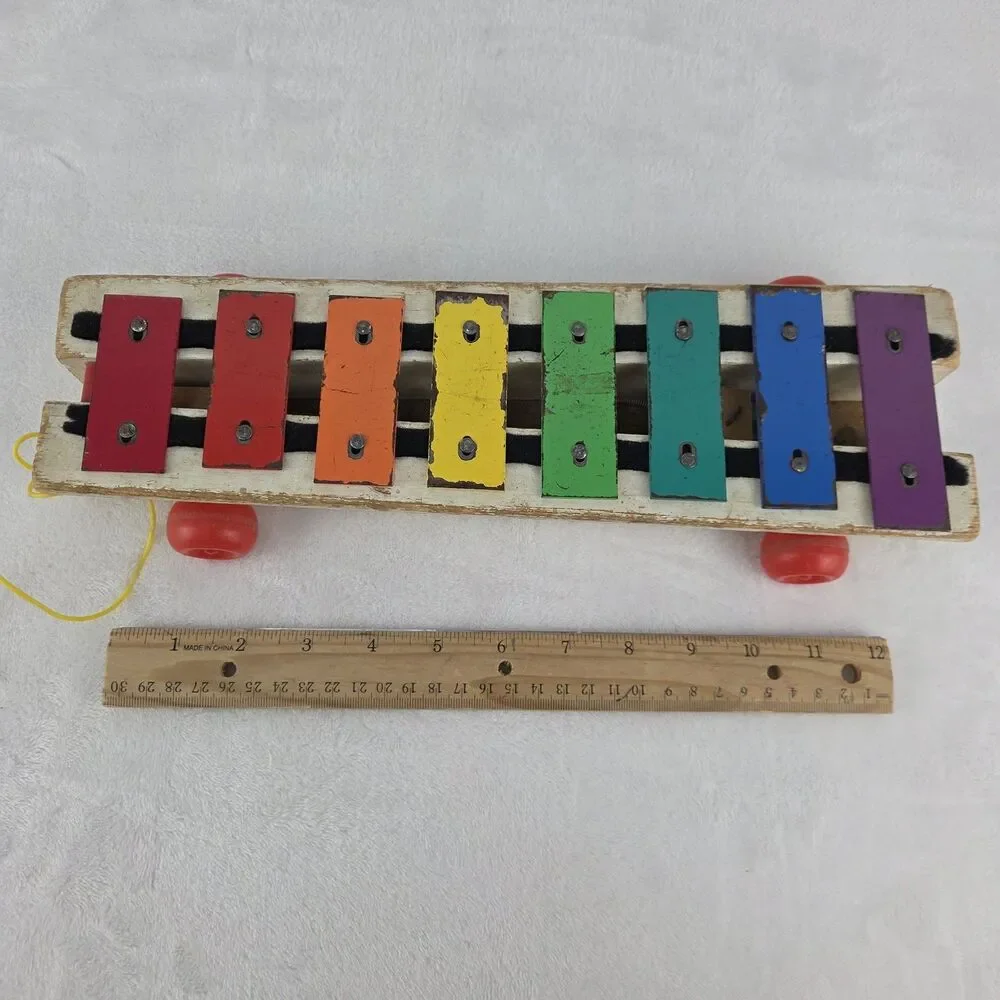 Vintage 1978 Fisher-Price No 870 Musical Xylophone Pull-a-Tune Toy W/ Mallet USA